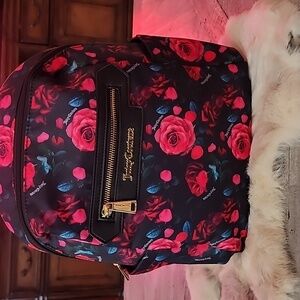 NWT Juicy Couture Black And Pink Floral Print Backpack